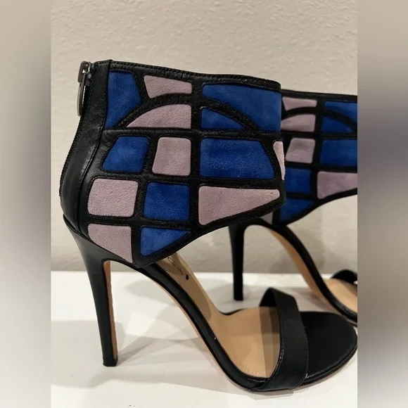 VIA SPIGA blue and gray suede color block heels